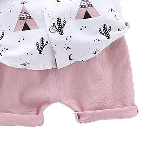 Boys White Graphic Printed Shirt with Shorts