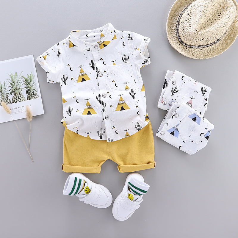 Boys Printed Shirt With Shorts Clothing Set