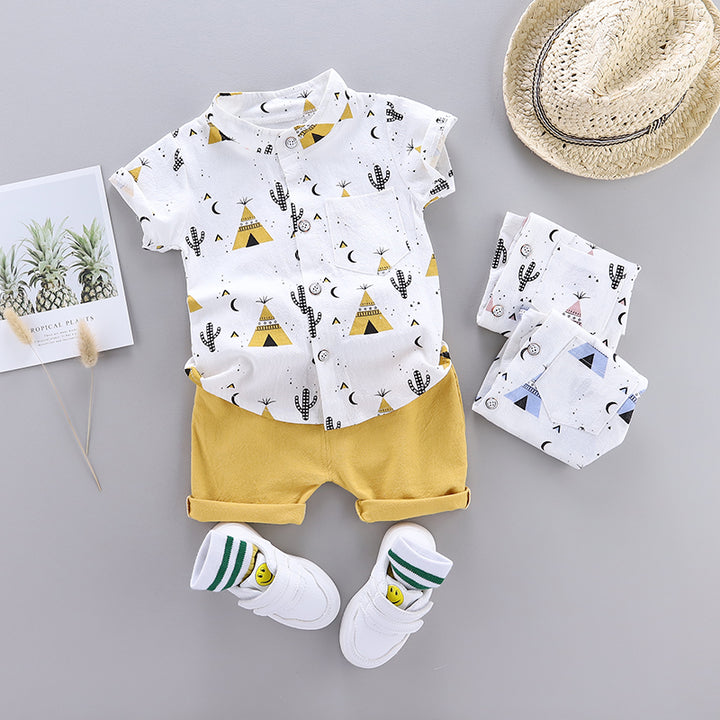 Boys Printed Shirt With Shorts Clothing Set