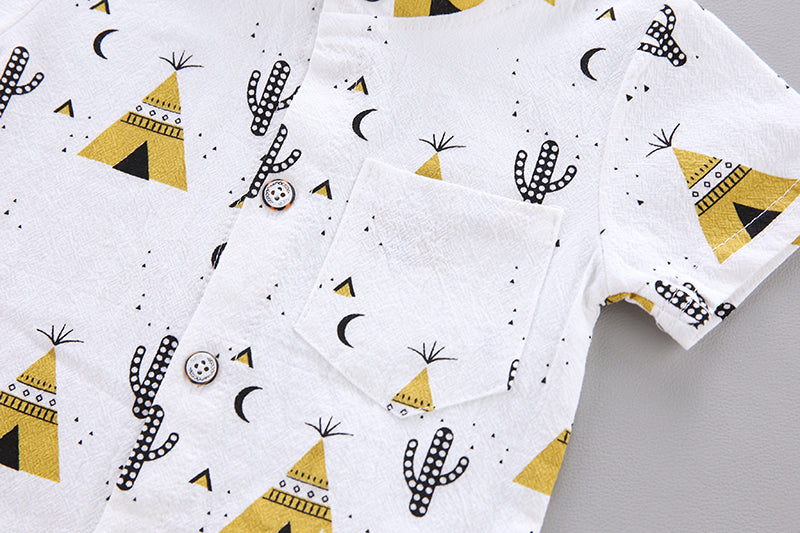 Boys Printed Shirt With Shorts Clothing Set