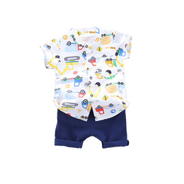 Boys White Graphic Printed Shirt with Shorts