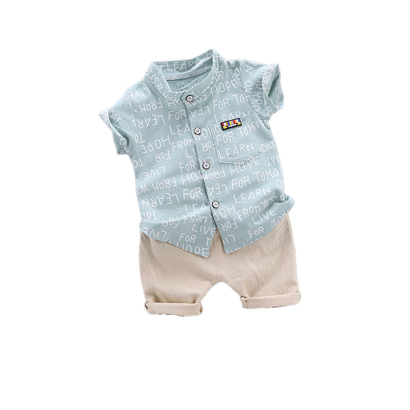 Boys Blue Typography Printed Shirt with Shorts