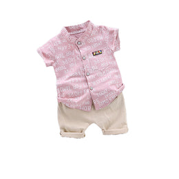 Boys Pink Typography Printed Shirt with Shorts