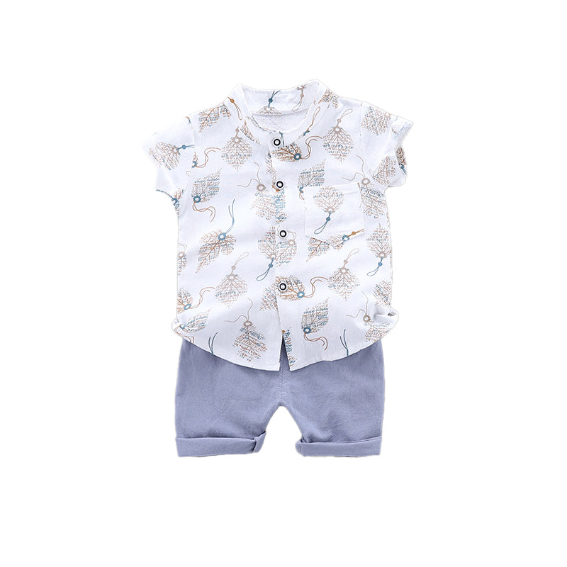 Boys White Graphic Printed Shirt with Shorts