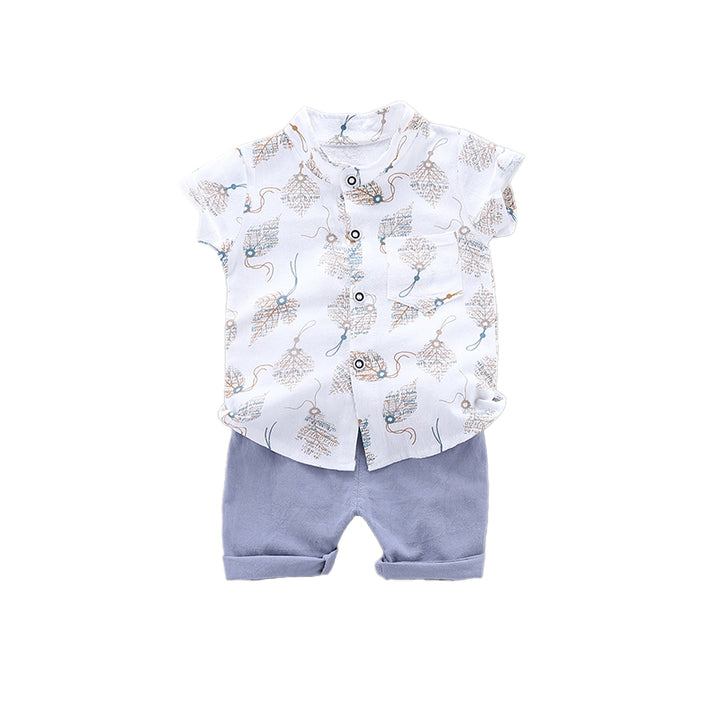Boys White Graphic Printed Shirt with Shorts