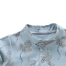 Boys Blue & Cream Printed Shirt with Shorts