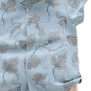 Boys Blue & Cream Printed Shirt with Shorts