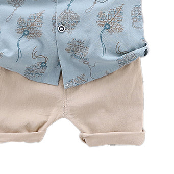 Boys Blue & Cream Printed Shirt with Shorts