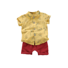 Boys Yellow Graphic Printed Shirt with Shorts
