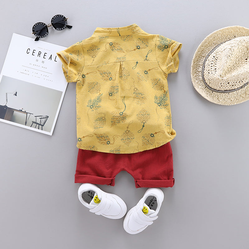 Boys Yellow Graphic Printed Shirt with Shorts