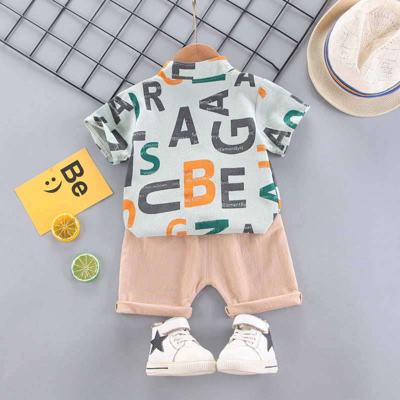 Boys Green Typography Printed Shirt with Shorts