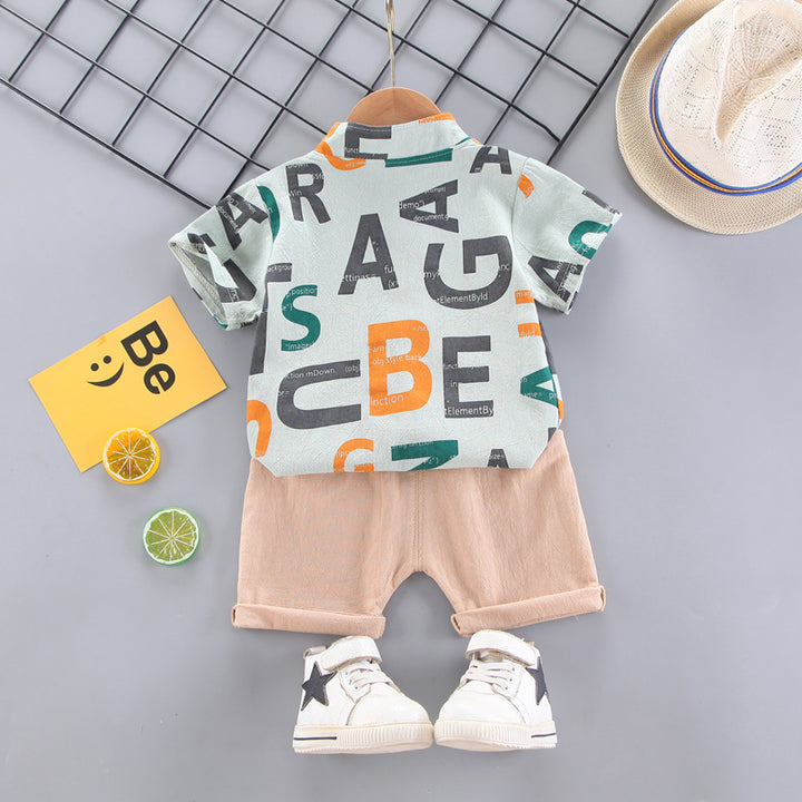 Boys Green Typography Printed Shirt with Shorts