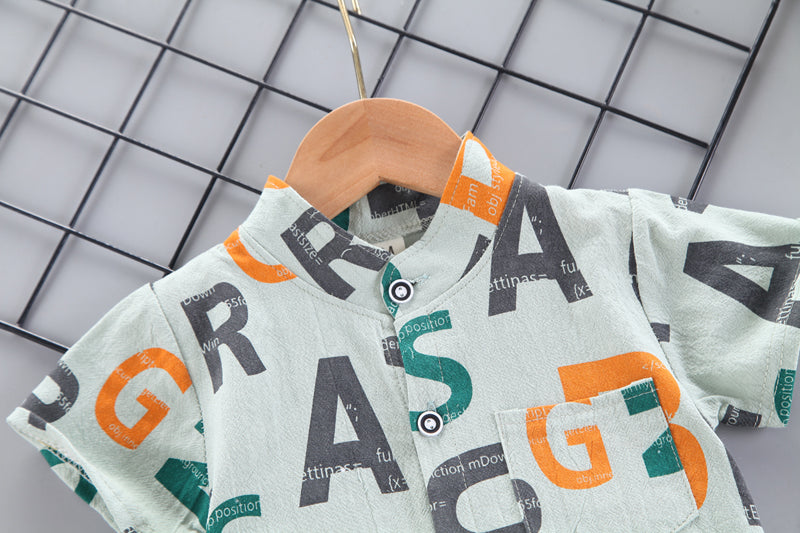 Boys Green Typography Printed Shirt with Shorts