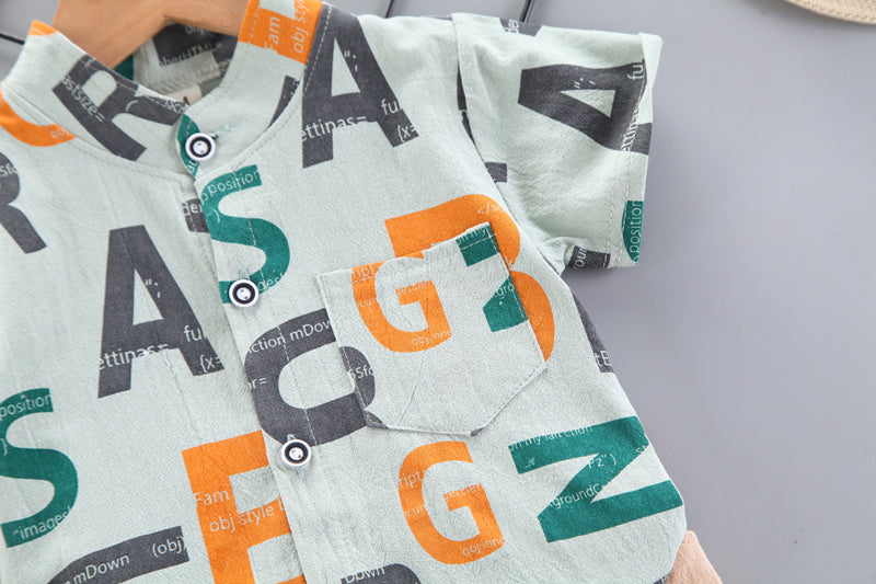 Boys Green Typography Printed Shirt with Shorts