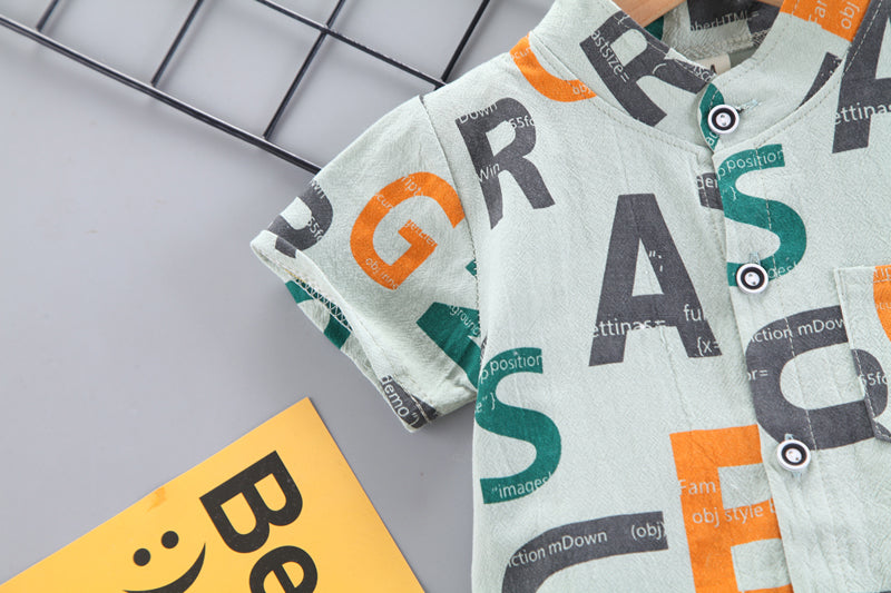 Boys Green Typography Printed Shirt with Shorts