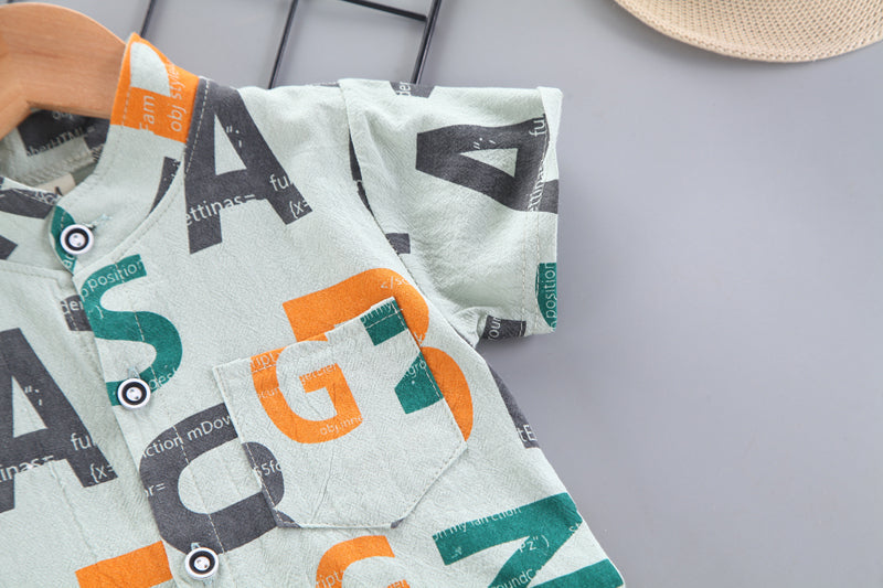 Boys Green Typography Printed Shirt with Shorts