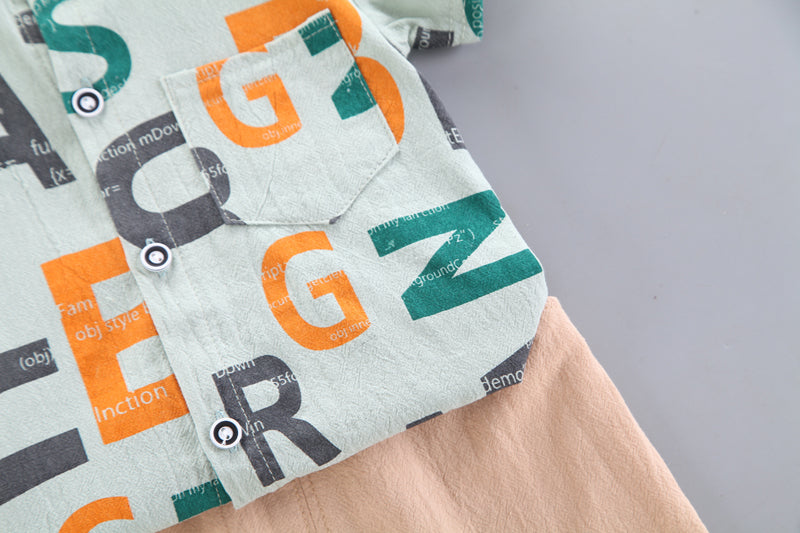 Boys Green Typography Printed Shirt with Shorts