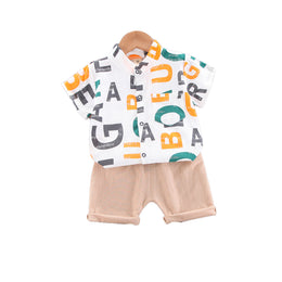Boys White Typography Printed Shirt with Shorts