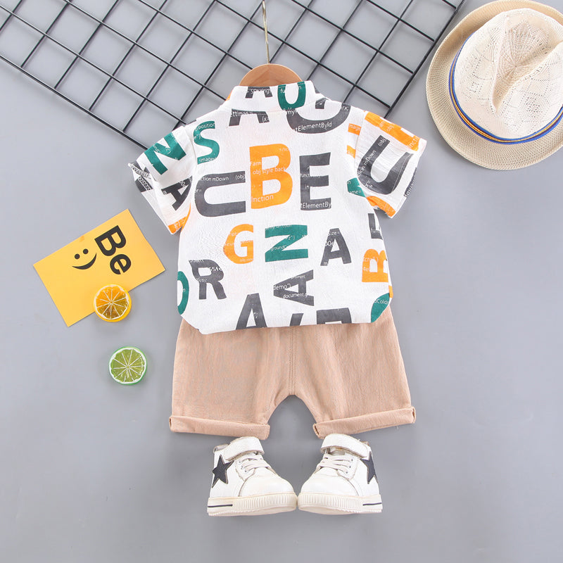Boys White Typography Printed Shirt with Shorts