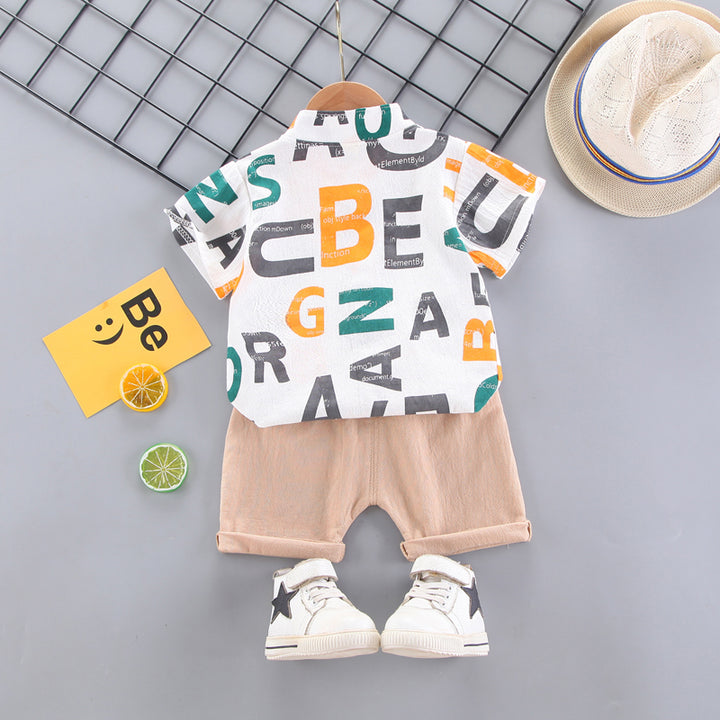 Boys White Typography Printed Shirt with Shorts