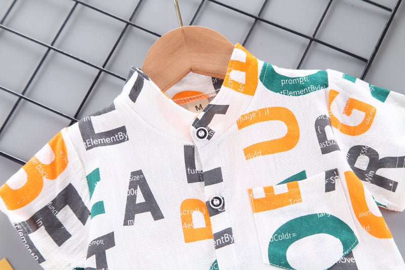 Boys White Typography Printed Shirt with Shorts