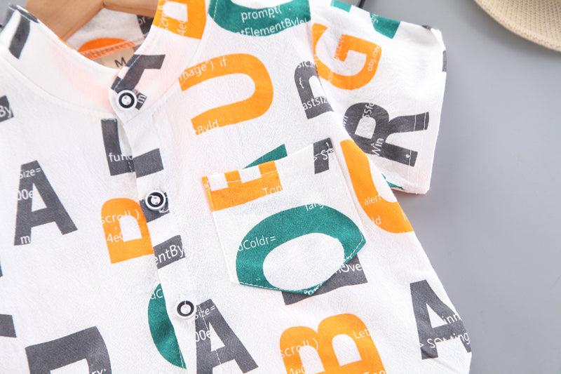 Boys White Typography Printed Shirt with Shorts