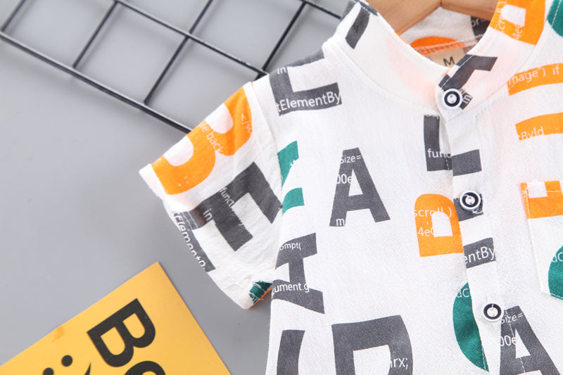 Boys White Typography Printed Shirt with Shorts