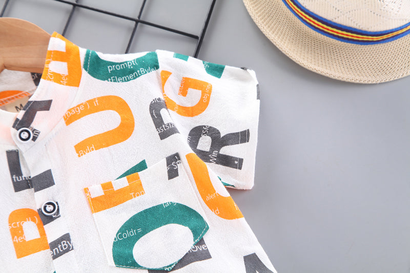 Boys White Typography Printed Shirt with Shorts