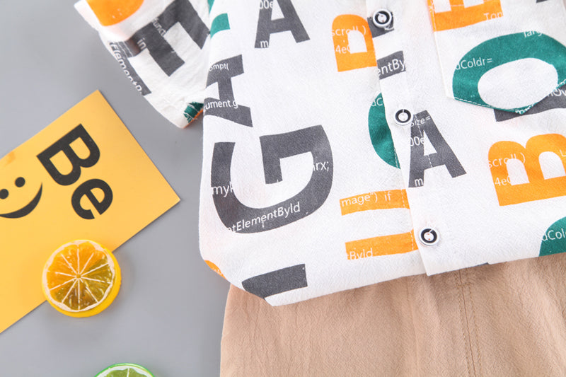 Boys White Typography Printed Shirt with Shorts
