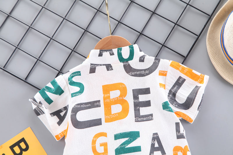 Boys White Typography Printed Shirt with Shorts