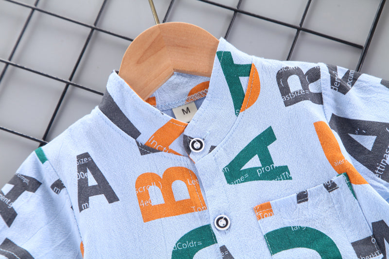 Boys Blue Typography Printed Shirt with Shorts