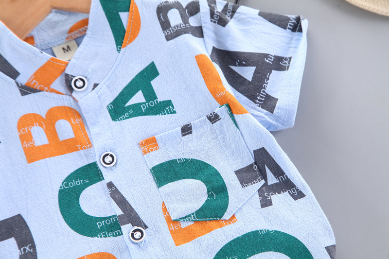 Boys Blue Typography Printed Shirt with Shorts