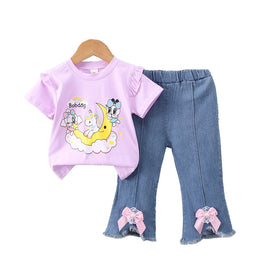 Girls Printed Round Neck T-shirt With Trousers