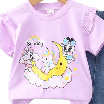 Girls Printed Round Neck T-shirt With Trousers