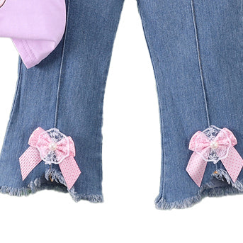 Girls Printed Round Neck T-shirt With Trousers