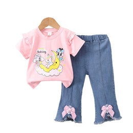 Girls PInk Graphic Printed T-shirt with Trousers