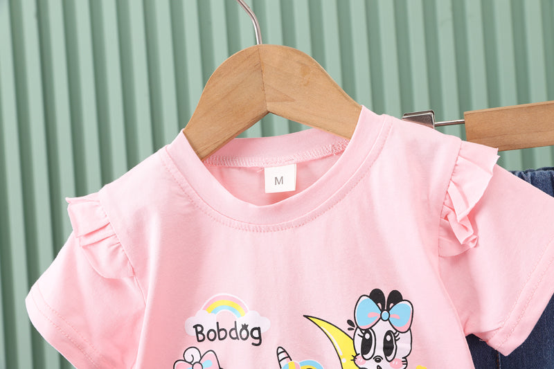 Girls PInk Graphic Printed T-shirt with Trousers