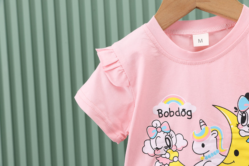 Girls PInk Graphic Printed T-shirt with Trousers