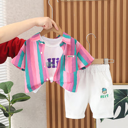 Printed T-shirt and Shirt and Shorts Set