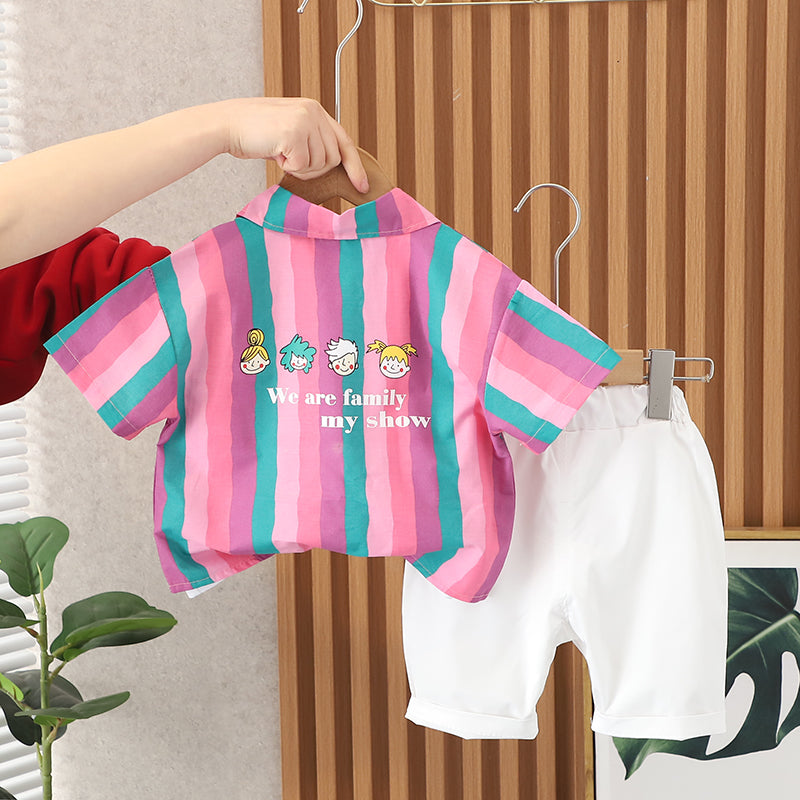 Printed T-shirt and Shirt and Shorts Set
