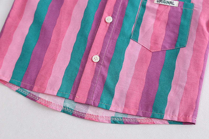 Printed T-shirt and Shirt and Shorts Set