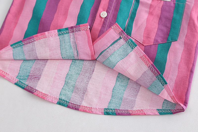 Printed T-shirt and Shirt and Shorts Set
