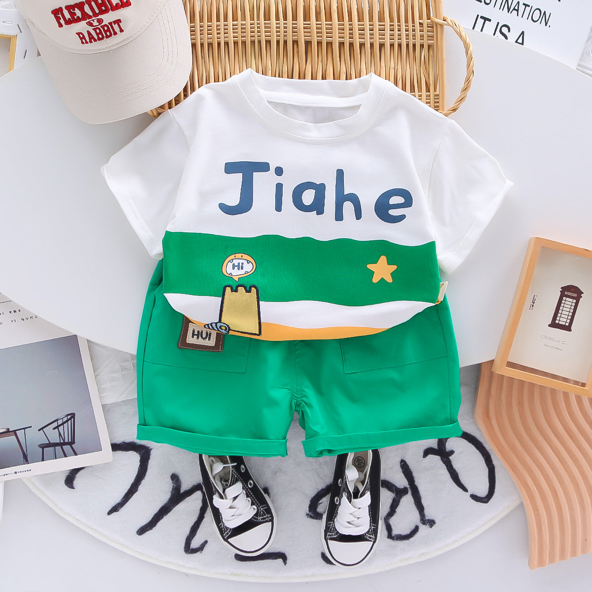 Boys Printed Round Neck T-shirt with Shorts