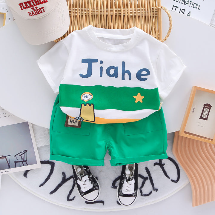 Boys Printed Round Neck T-shirt with Shorts