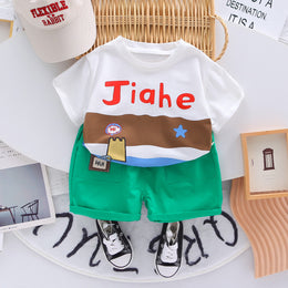 Boys Printed Round Neck Short Sleeves T-shirt With Shorts