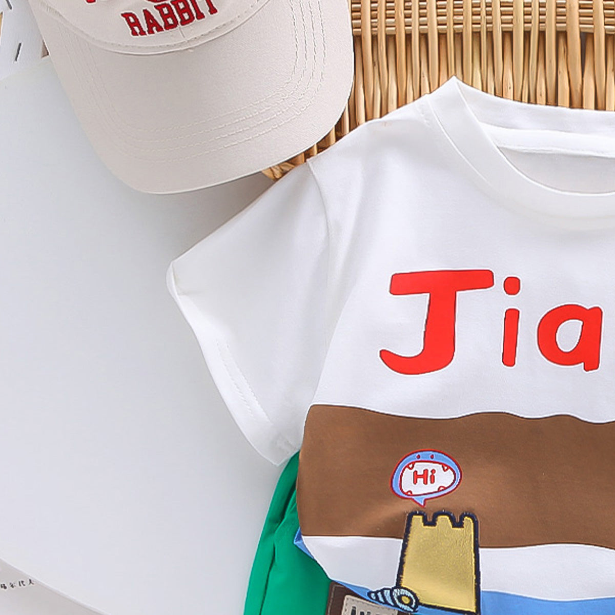 Boys Printed Round Neck Short Sleeves T-shirt With Shorts