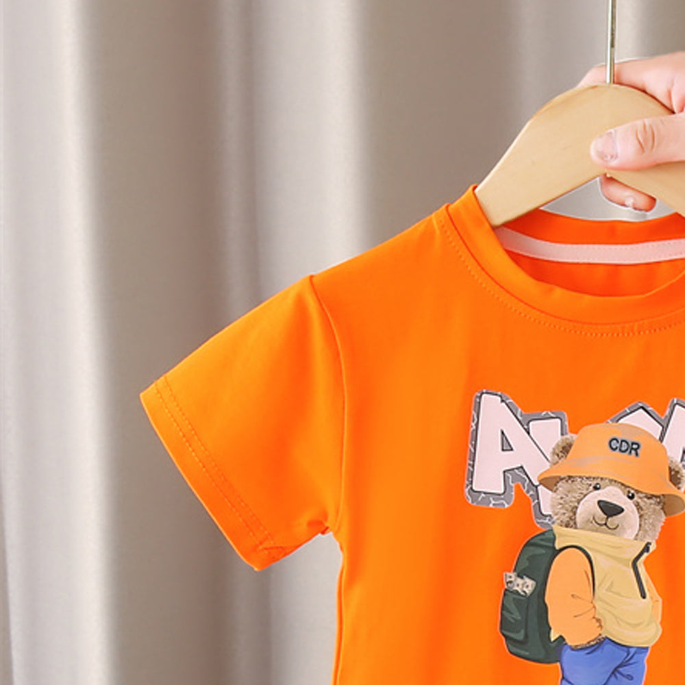Boys Printed Round Neck T-shirt with Shorts