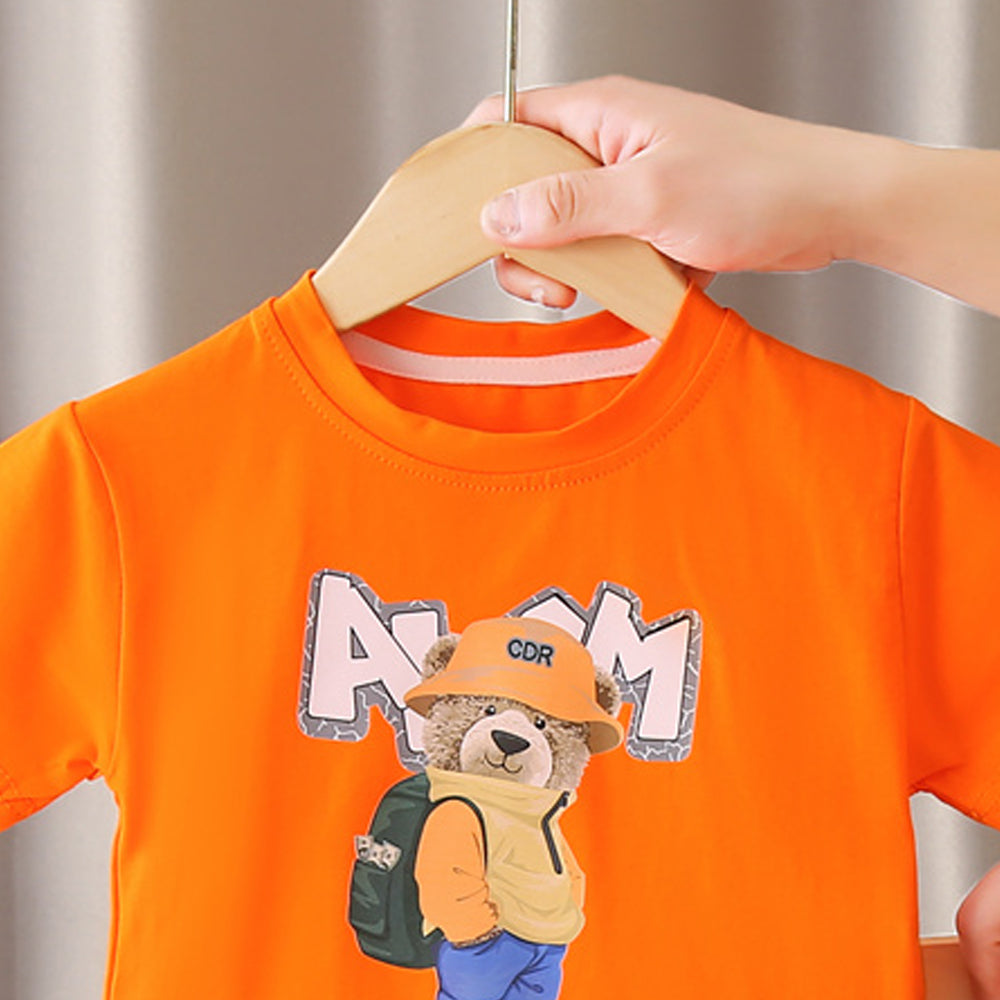 Boys Printed Round Neck T-shirt with Shorts