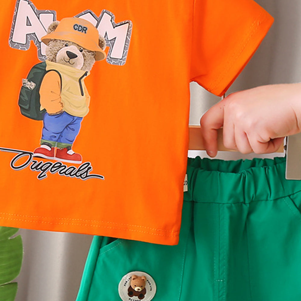 Boys Printed Round Neck T-shirt with Shorts