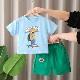 Boys Printed Round Neck T-shirt with Shorts